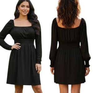 H&M DIVIDED Black Ruched Peasant Dress - Size XL